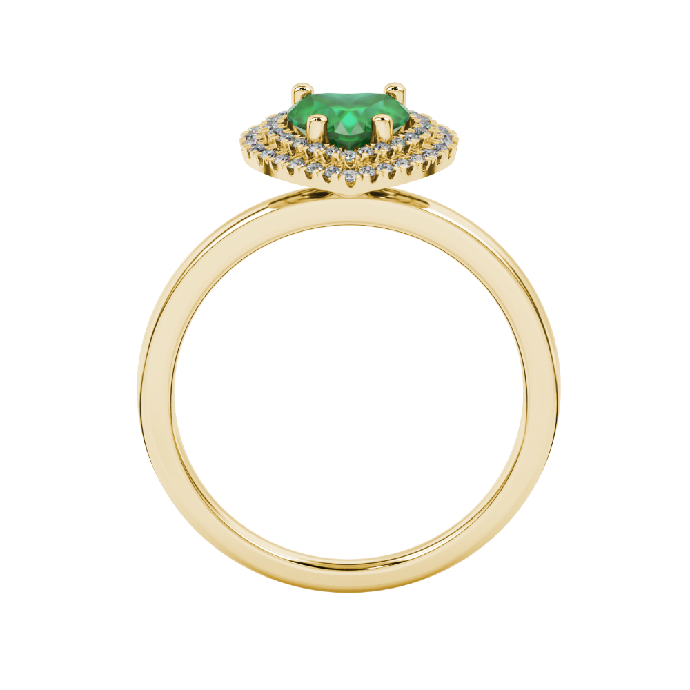 Emerald Green heart cut gemstone double halo ring in rose gold