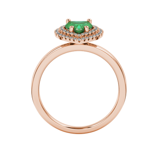 Emerald Green heart cut gemstone double halo ring in rose gold