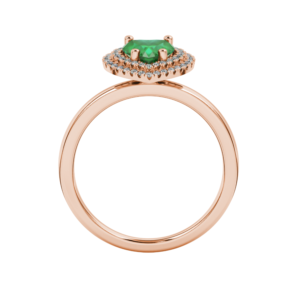 Emerald Green heart cut gemstone double halo ring in rose gold