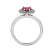 Raspberry Red heart cut gemstone double halo ring in yellow gold