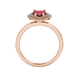 Raspberry Red heart cut gemstone double halo ring in yellow gold