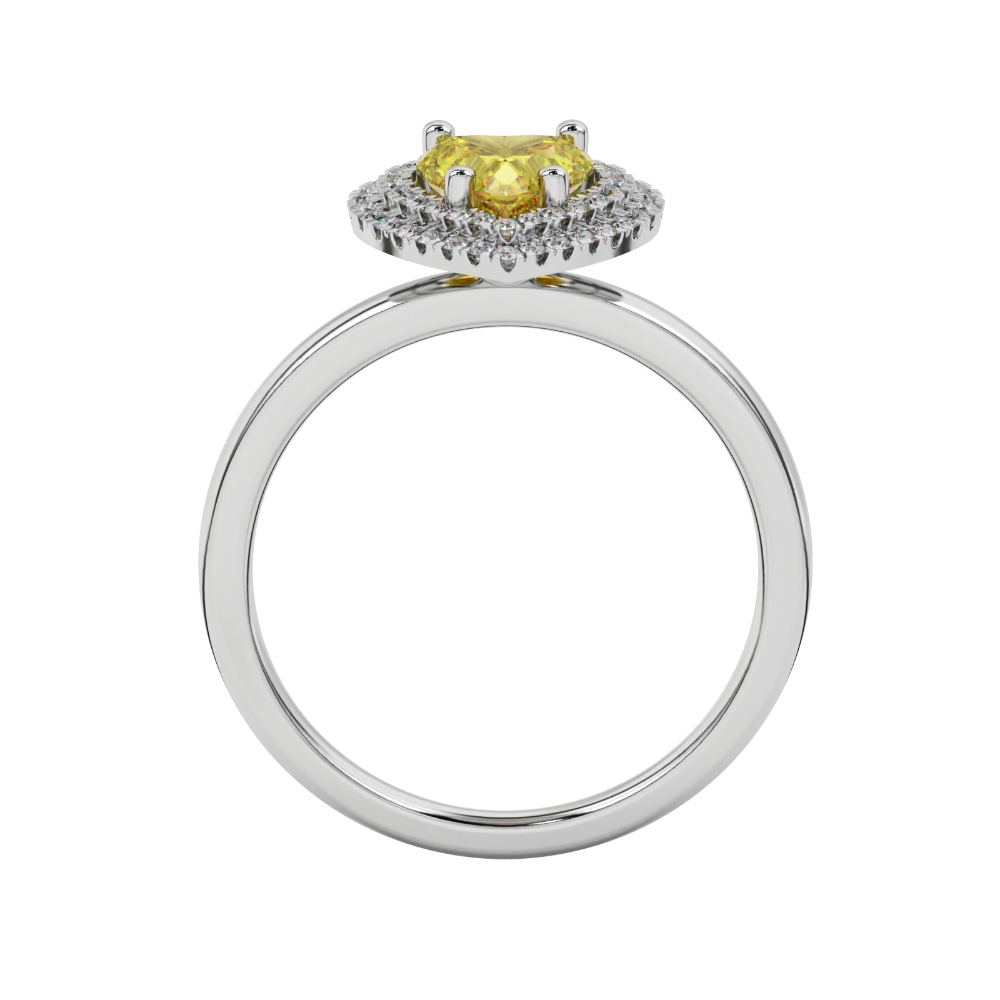 Canary Yellow heart cut gemstone double halo ring in rose gold