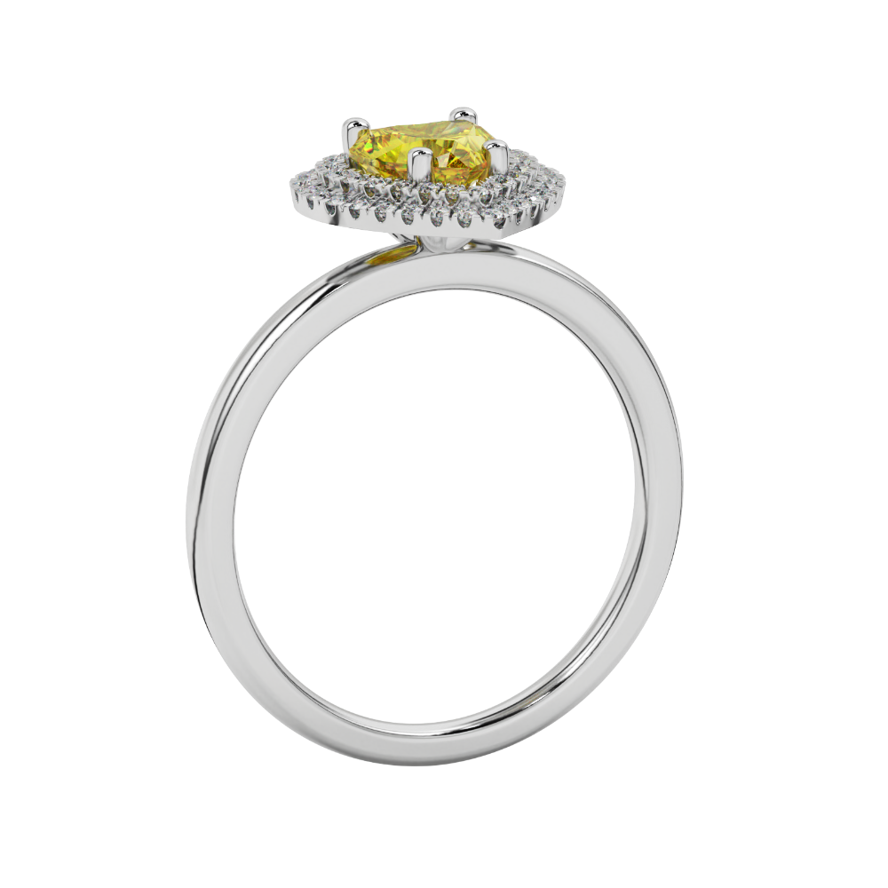 Canary Yellow heart cut gemstone double halo ring in rose gold