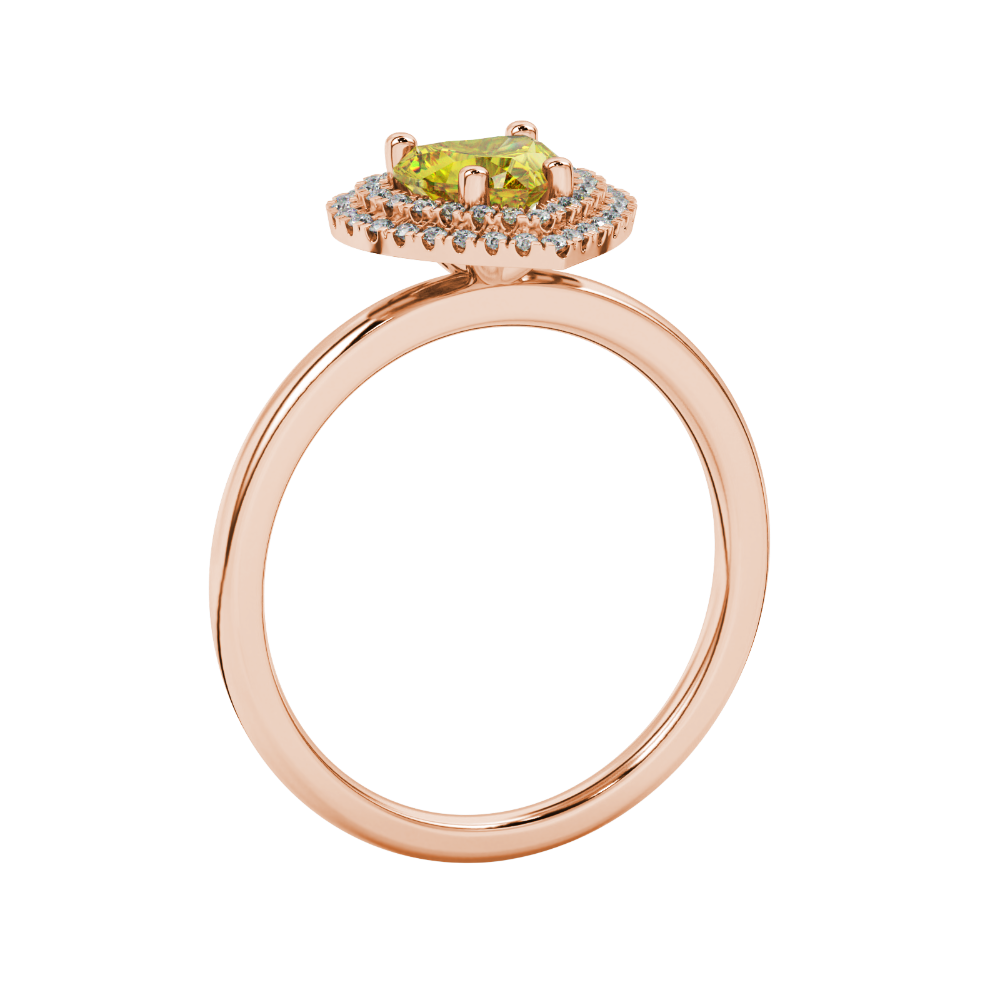 Canary Yellow heart cut gemstone double halo ring in rose gold