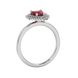 Raspberry Red heart cut gemstone double halo ring in yellow gold