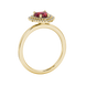 Raspberry Red heart cut gemstone double halo ring in yellow gold