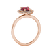 Raspberry Red heart cut gemstone double halo ring in yellow gold