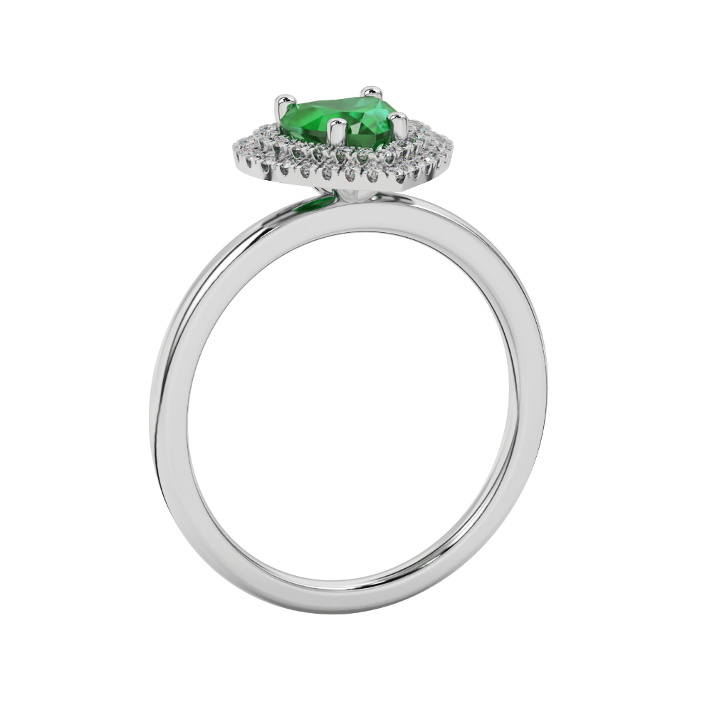 Emerald Green heart cut gemstone double halo ring in rose gold
