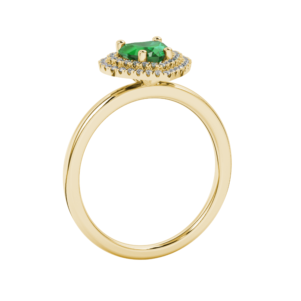 Emerald Green heart cut gemstone double halo ring in rose gold