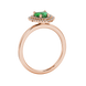 Emerald Green heart cut gemstone double halo ring in rose gold