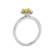 Side view of Canary Yellow heart cut gemstone halo ring in white gold