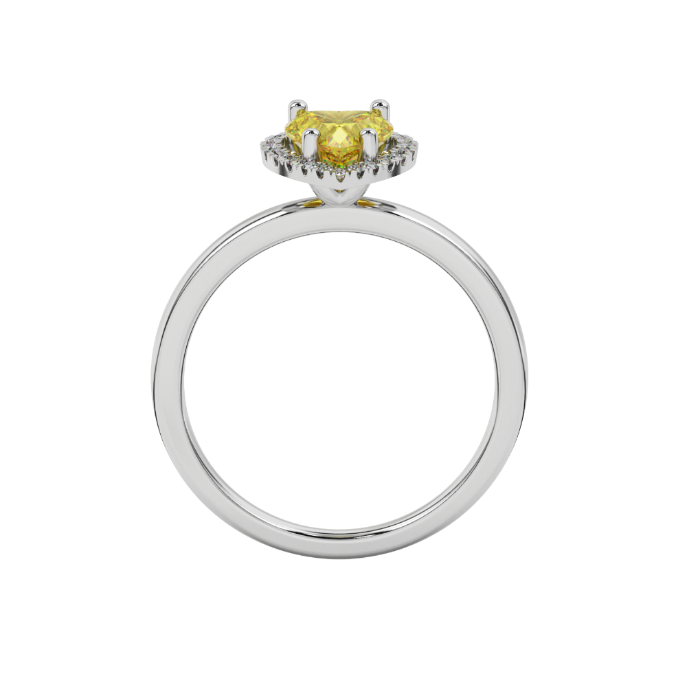 Canary Yellow heart cut gemstone halo ring in white gold