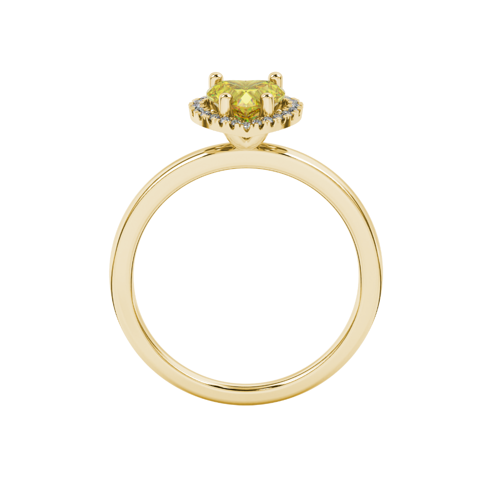 Canary Yellow heart cut gemstone halo ring in yellow gold"