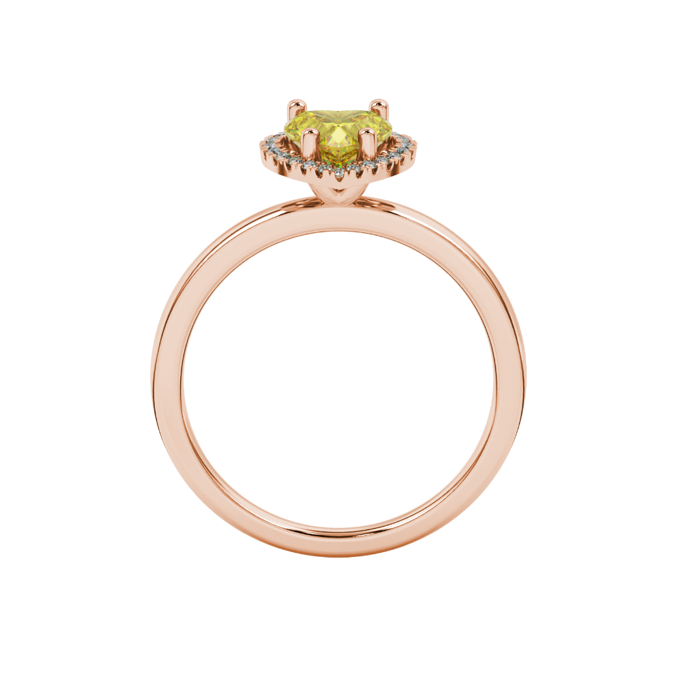 Canary Yellow heart cut gemstone halo ring in rose gold