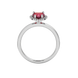 Raspberry Red heart cut gemstone halo ring in white gold