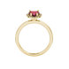 Raspberry Red heart cut gemstone halo ring in yellow gold