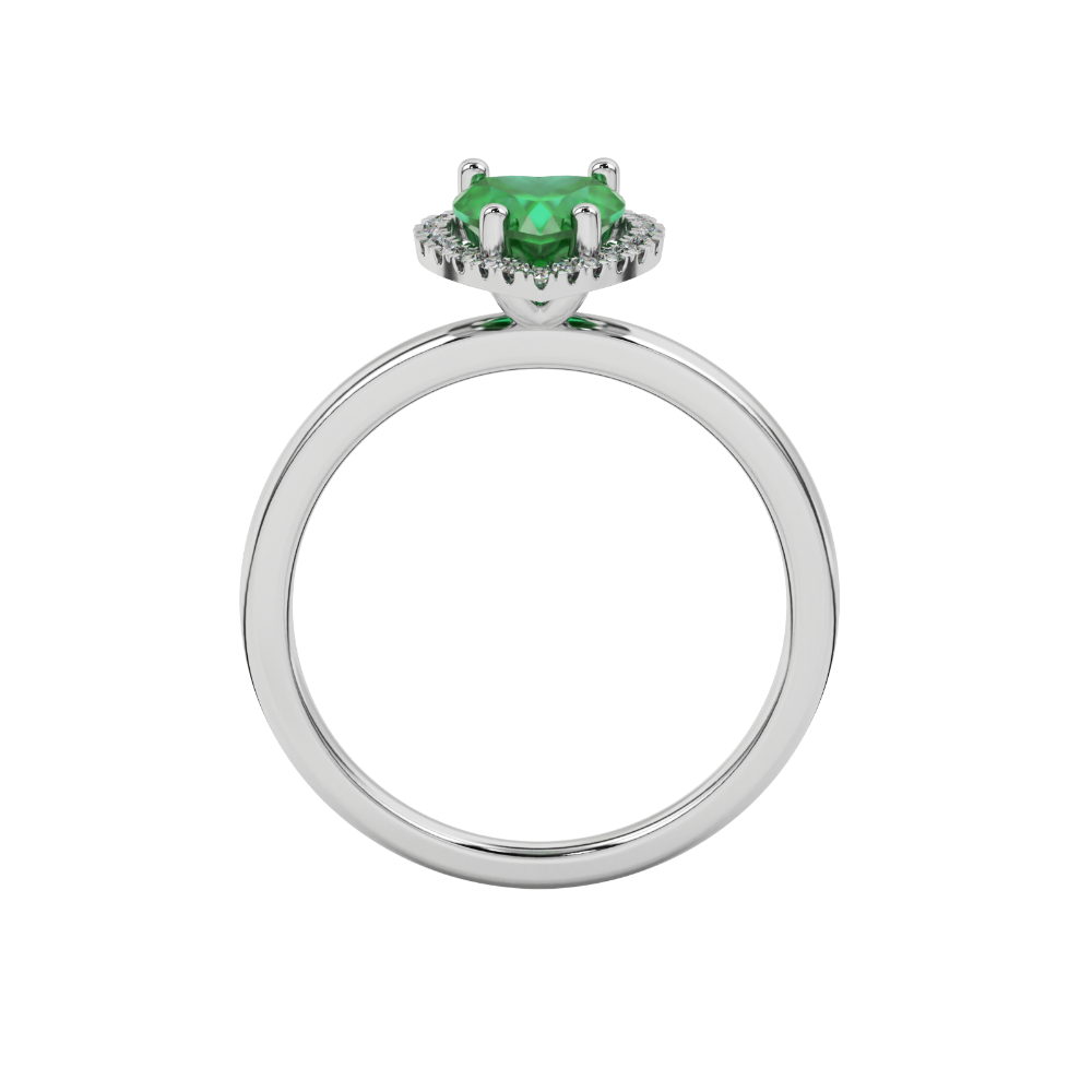 Emerald Green heart cut gemstone halo ring in white gold