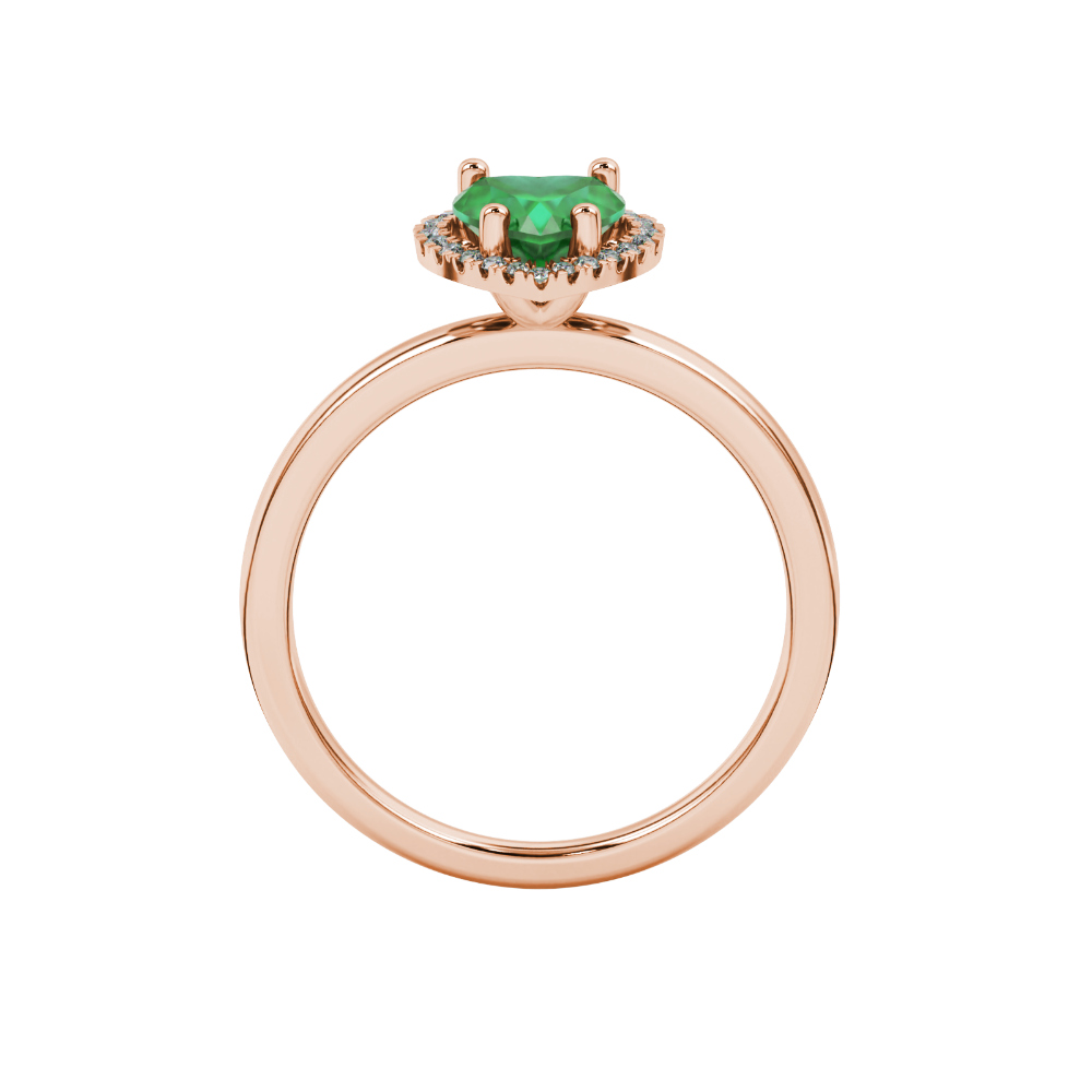 Emerald Green heart cut gemstone halo ring in rose gold