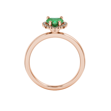 Emerald Green heart cut gemstone halo ring in rose gold