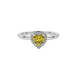 Close-up angled shot of Canary Yellow heart cut halo ring in white gold on finger