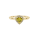 Close-up angled shot of Canary Yellow heart cut halo ring in yellow gold on finger