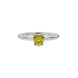 Close-up angled shot of Canary Yellow heart cut lotus basket halo ring in white gold