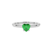 Close-up angled shot of Emerald Green heart cut lotus basket halo ring in white gold