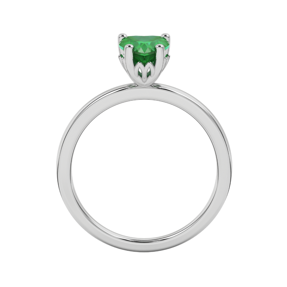 Emerald Green heart cut gemstone lotus basket halo ring in white gold