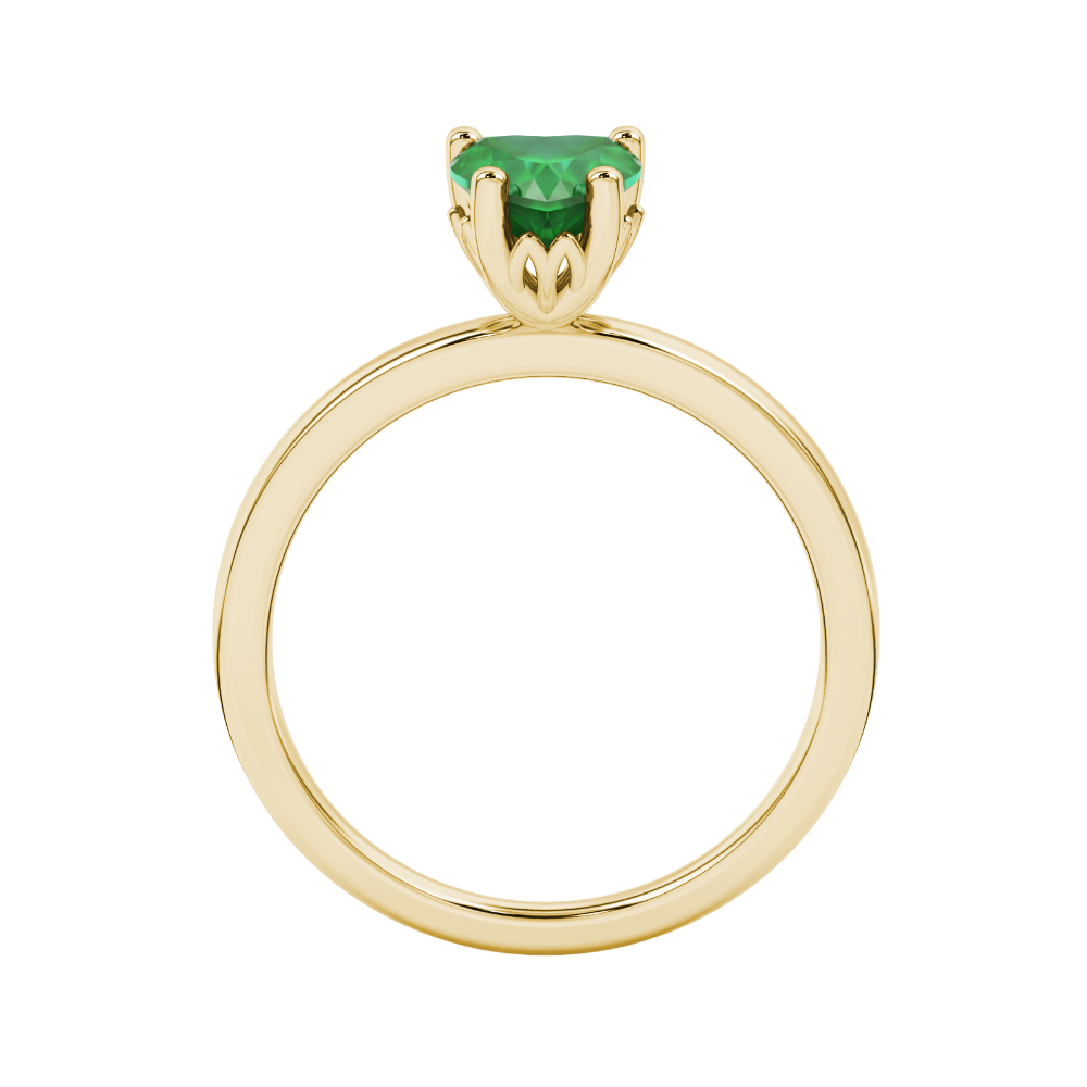 Emerald Green heart cut gemstone lotus basket halo ring in yellow gold