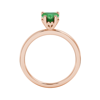 Emerald Green heart cut gemstone lotus basket halo ring in rose gold