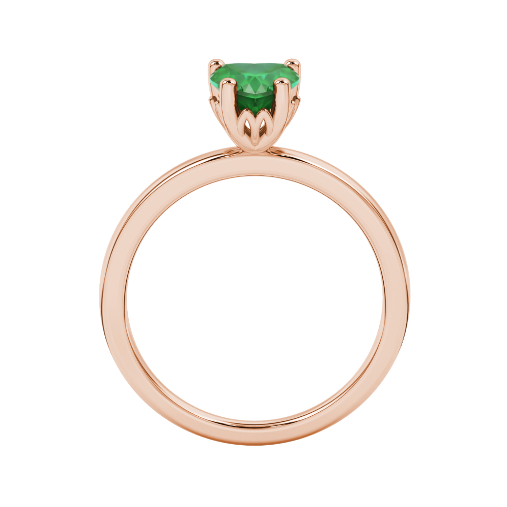 Emerald Green heart cut gemstone lotus basket halo ring in rose gold