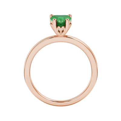 Emerald Green heart cut gemstone lotus basket halo ring in rose gold