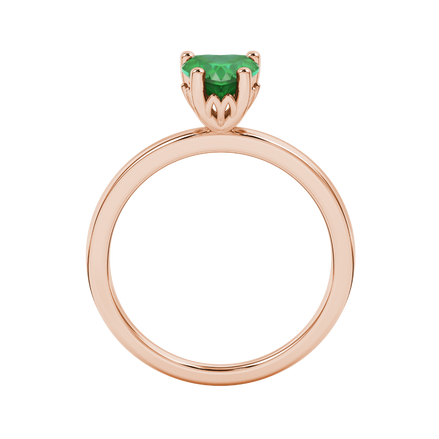 Emerald Green heart cut gemstone lotus basket halo ring in rose gold