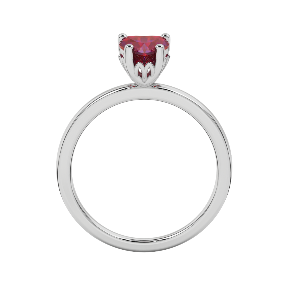 Raspberry Red heart cut gemstone lotus basket halo ring in white gold