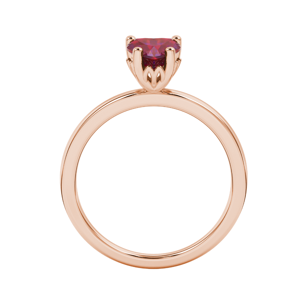 Raspberry Red heart cut gemstone lotus basket halo ring in rose gold