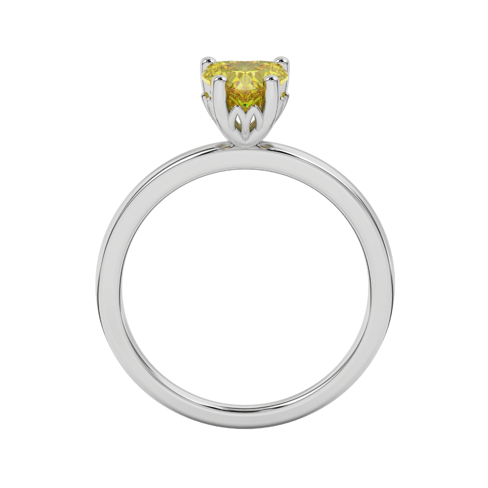 Canary Yellow heart cut gemstone lotus basket halo ring in white gold