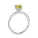 Side view of Canary Yellow heart cut gemstone halo ring showcasing the white gold