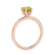 Side view of Canary Yellow heart cut gemstone halo ring showcasing the rose gold