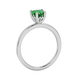 Side view of Emerald Green heart cut gemstone halo ring showcasing the white gold