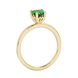 Side view of Emerald Green heart cut gemstone halo ring showcasing the yellow gold