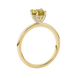 Side view of a yellow gold heart gemstone ring showcasing the elegant diamond pavé basket gallery