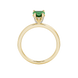 Heart-cut emerald green gemstone solitaire ring in a yellow gold four-prong setting.