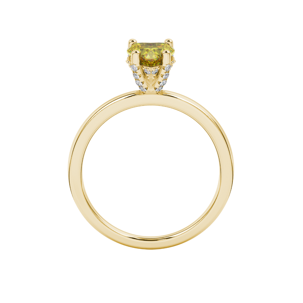 Heart-cut canary yellow gemstone solitaire ring in a yellow gold four-prong setting