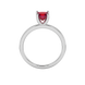 Princess raspberry red gemstone ring, white gold four-prong setting.