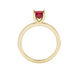 Princess raspberry red gemstone ring, yellow gold four-prong setting.