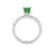 Princess emerald green gemstone ring, white gold four-prong setting.