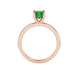 Princess emerald green gemstone ring, rose gold four-prong setting.