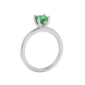 Side profile, white gold emerald green ring, four-prong gallery.
