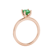 Side profile, rose gold emerald green ring, four-prong gallery.