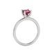 Side profile, white gold raspberry red ring, four-prong gallery.